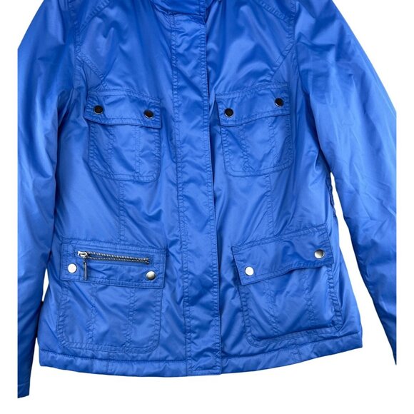 Merona Womens Blue Hooded Belted Rain Jacket Polyester Waterproof Coat Medium - Picture 15 of 15